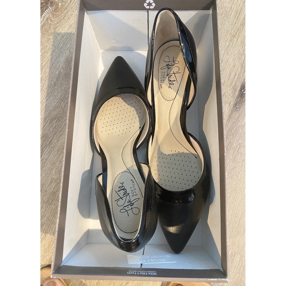 New Box Life Stride Saldana Black Pointed Toe Heels Sz 8W